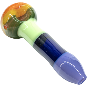 LA Pipes "Hard Candy" Rainbow Spoon Glass Pipe, durable borosilicate, angled side view