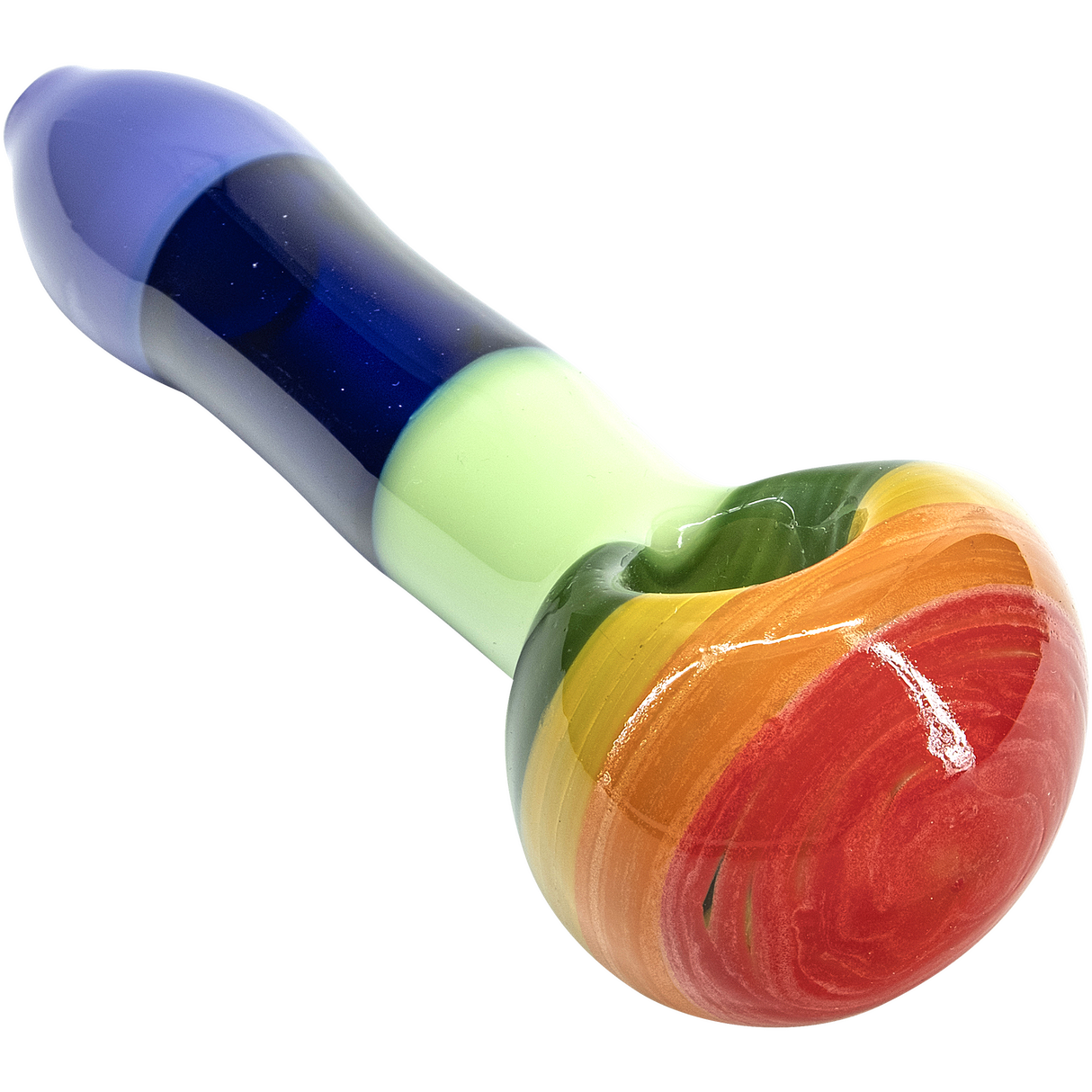 LA Pipes "Hard Candy" Spoon Glass Pipe with Rainbow Colors, Borosilicate - Top View