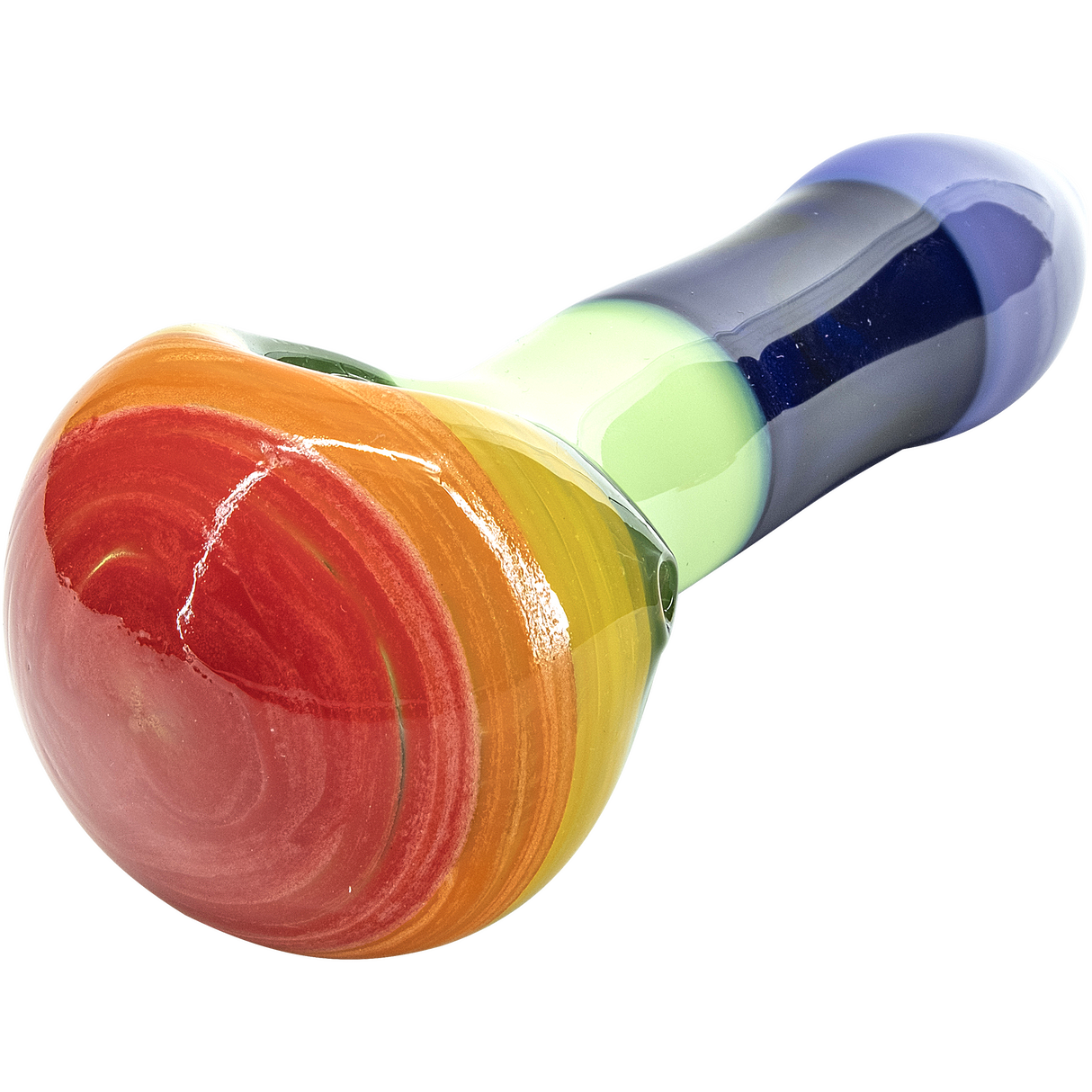 LA Pipes "Hard Candy" Spoon Glass Pipe with Rainbow Swirl Design, Borosilicate - Side View