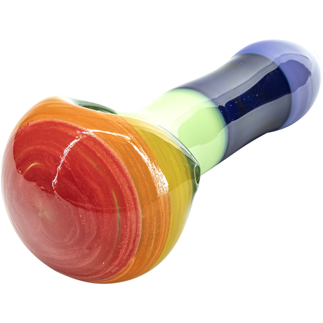 LA Pipes "Hard Candy" Spoon Glass Pipe with Rainbow Swirl Design, Borosilicate - Side View