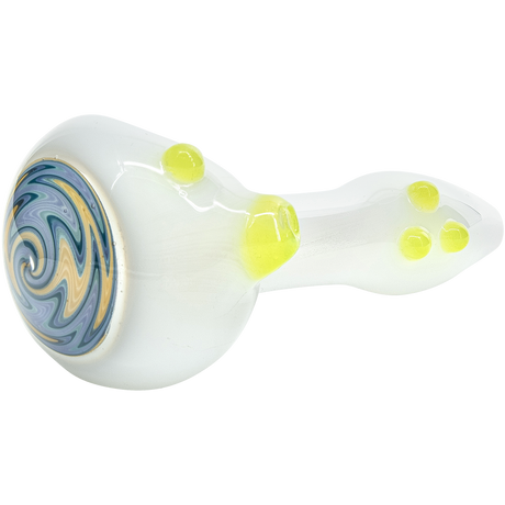 LA Pipes 6.25" Ivory Wig-Wag Spoon Pipe with Colored Glass Accents - Side View