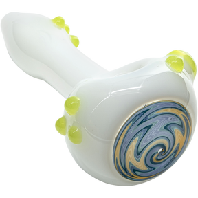 LA Pipes 6.25" Ivory Wig-Wag Spoon Pipe with Colored Glass Accents - Top View