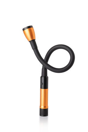 SWAN Gooseneck LED Lamp in Orange, flexible design, battery-powered, portable, on white background