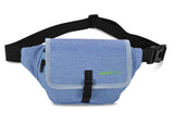 Happy Kit - Blue Fabric Fanny Pack with Black Straps and Happy Pack Logo - Front View