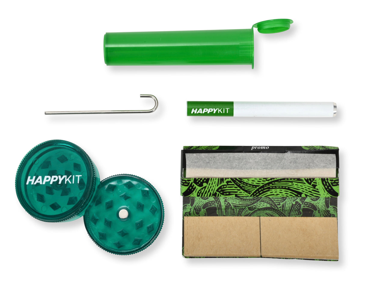 Happy Kit - Complete Flower Smoking Kit with Grinder, Tube, and Papers - Top View