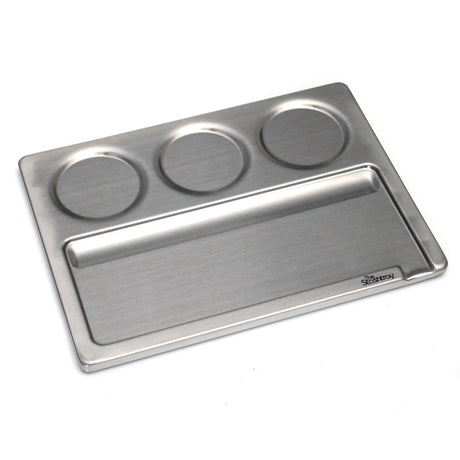 Myster Stand Alone Rolling Tray in Brushed Stainless Steel with Rounded Corners - Top View