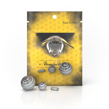Honeybee Herb Dab Marble Sets in gray, front view on branded packaging for dab rig enhancement