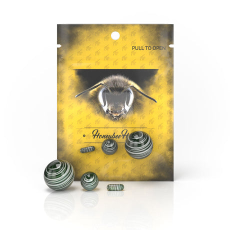 Honeybee Herb Dab Marble Sets in green with packaging, ideal for enhancing dab rig functionality