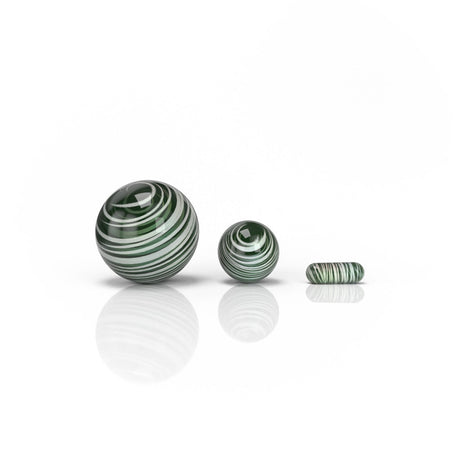 Honeybee Herb Green Striped Dab Marbles Set for E-Rigs, Front View on White Background