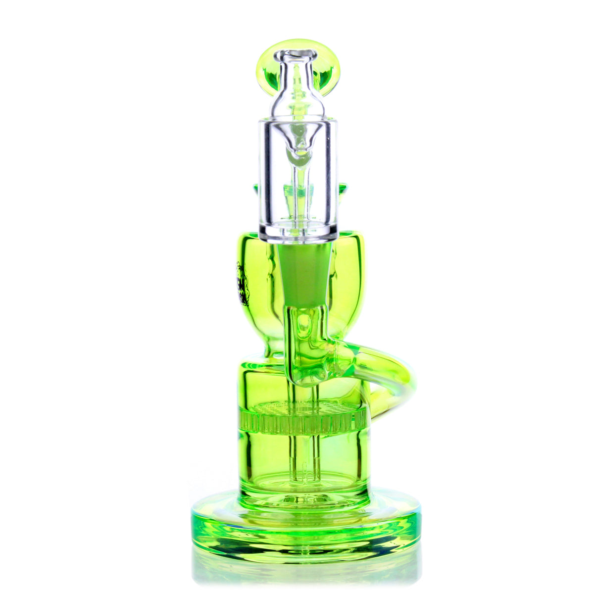 Dahlia Mini Rig in vibrant green, compact 5.5" with honeycomb percolator, ideal for concentrates.