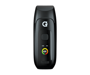 G Pen Dash+ Vaporizer front view with LED display showing 420°F, compact and portable design