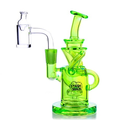 Desert Rose Mini Rig in Electro Green by The Stash Shack, compact 5.5" dab rig with recycler design, front view
