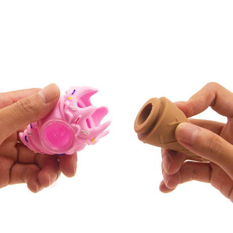 PILOT DIARY Silicone Ice Cream Pipe with detailed cone design, held in hand - Front View