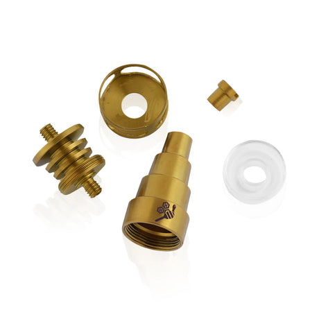 Honeybee Herb Titanium 6 in 1 Cage Hybrid Dab Nail for E-Rigs in Gold, Disassembled View