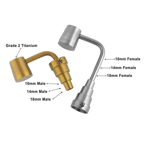 Honeybee Herb Titanium 6 in 1 Long Neck Banger in gold and silver for various joint sizes