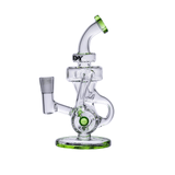Goody Glass Drummer Boy Mini Dab Rig with green accents and quartz banger, front view