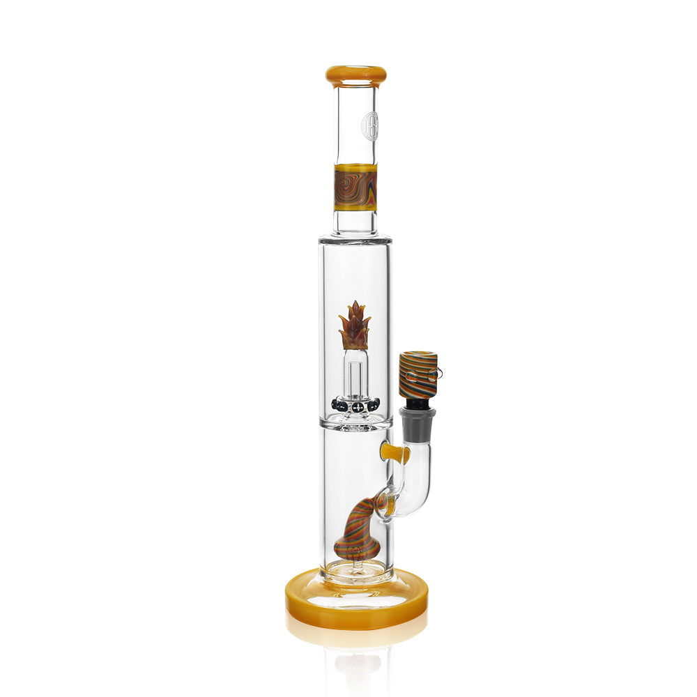 High Society Cygnus Wig Wag Waterpipe in Canary Yellow with intricate glasswork, front view on white background