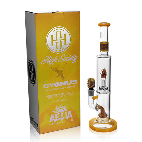 High Society Cygnus Wig Wag Waterpipe in Canary Yellow with Box, Front View