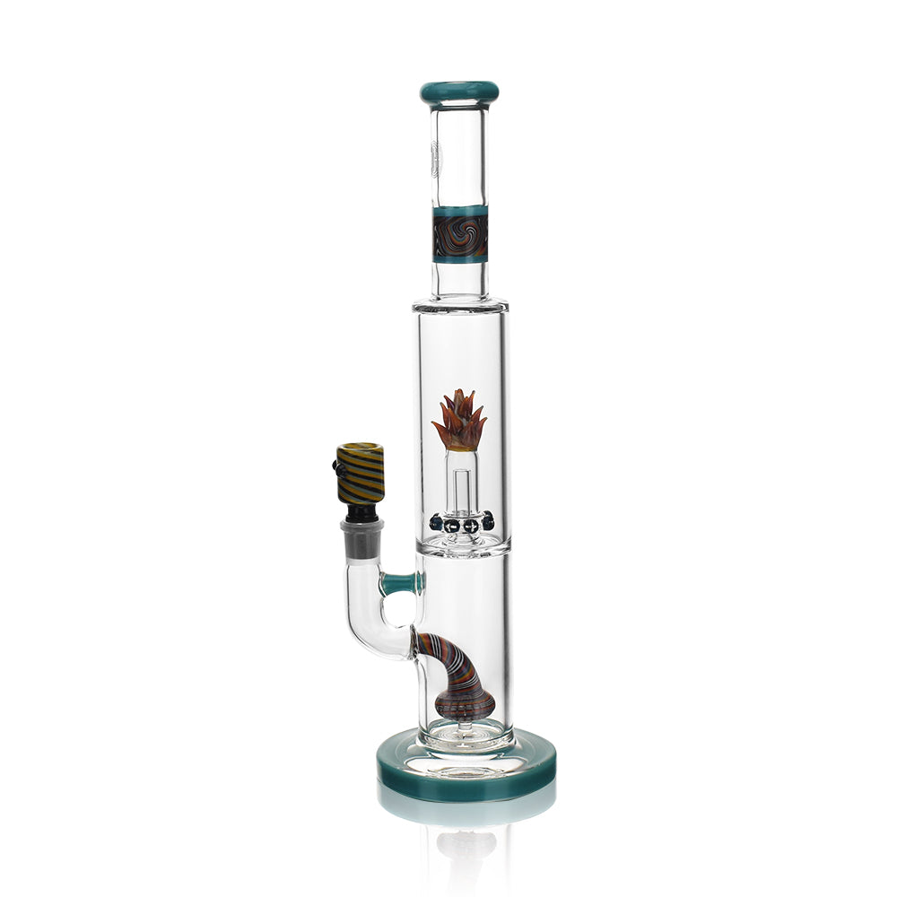 High Society Cygnus Wig Wag Waterpipe in Turquoise with Intricate Glasswork, Front View
