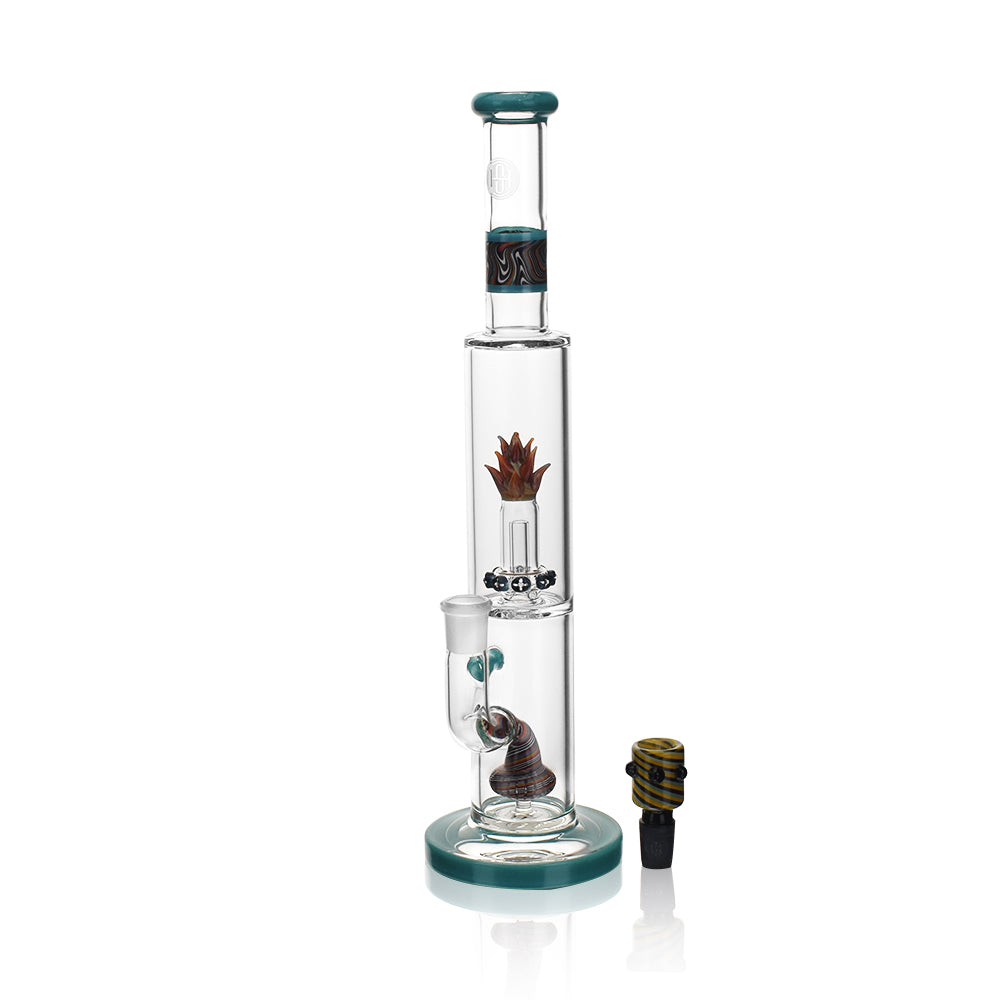 High Society Cygnus Wig Wag Waterpipe in Turquoise with Intricate Glasswork - Front View