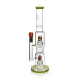 High Society Gemini Premium Wig Wag Waterpipe in Green, Front View with Intricate Design