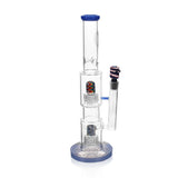 High Society Gemini Premium Blue Wig Wag Waterpipe with intricate glasswork, front view on white background