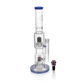 High Society Gemini Premium Wig Wag Waterpipe in Blue with intricate glasswork, front view on white background
