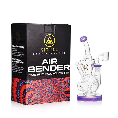 Ritual Smoke Air Bender Bubble-Cycler Concentrate Rig in Slime Purple beside its box