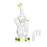 Ritual Smoke Air Bender Bubble-Cycler Rig in Lime Green with Quartz Banger, Front View on White Background