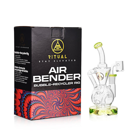 Ritual Smoke Air Bender Bubble-Cycler Rig in Lime Green with Box, Angled View