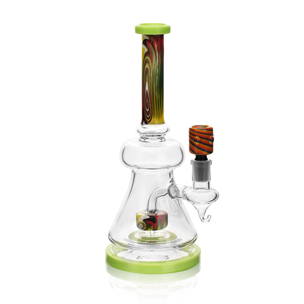 High Society Pegasi Wig Wag Hybrid Pipe in Green, Front View, with Intricate Glass Patterns