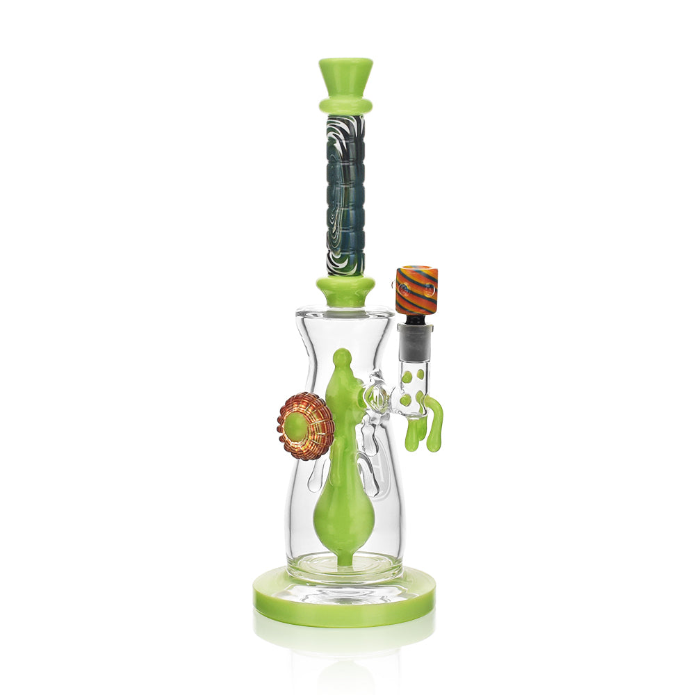 High Society Jupiter Waterpipe in Slime Green with Wig Wag Pattern, Deep Bowl, Front View