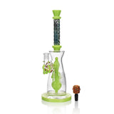 High Society Jupiter Wig Wag Waterpipe in Slime Green with intricate glasswork, front view on white background