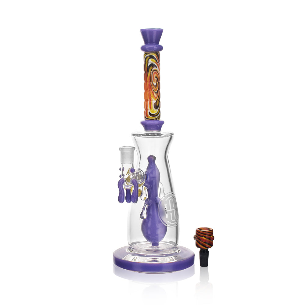 High Society Jupiter Premium Wig Wag Waterpipe in Slime Purple with intricate glasswork, front view