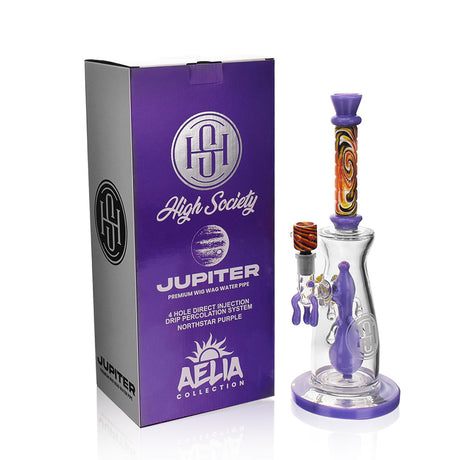 High Society Jupiter Wig Wag Waterpipe in Slime Purple with Box - Front View