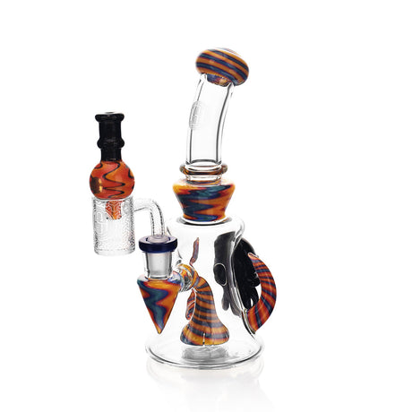 High Society Tulu Wig Wag Concentrate Rig in Blue/Yellow with Intricate Glasswork
