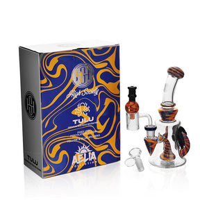 High Society Tulu Wig Wag Concentrate Rig in Blue/Yellow with Box, Front View