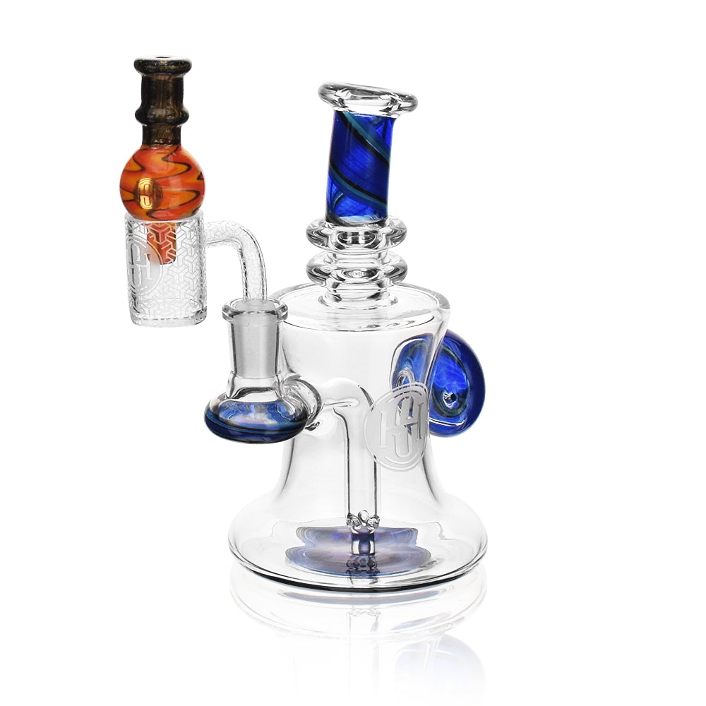 High Society Astara Premium Wig Wag Concentrate Rig in Blue with Intricate Glasswork, Front View