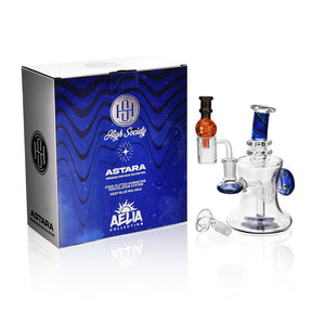 High Society Astara Wig Wag Concentrate Rig in Blue with Box, Front View