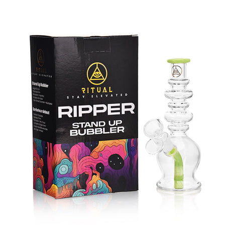 Ritual Smoke Ripper Bubbler in Slime Green with Box, Front View, Compact Design