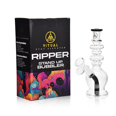 Ritual Smoke Ripper Bubbler in Black with Box, Front View, Compact Design for Smooth Hits
