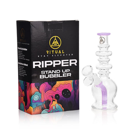 Ritual Smoke Ripper Bubbler in Slime Purple with Box - Front View, Compact Design