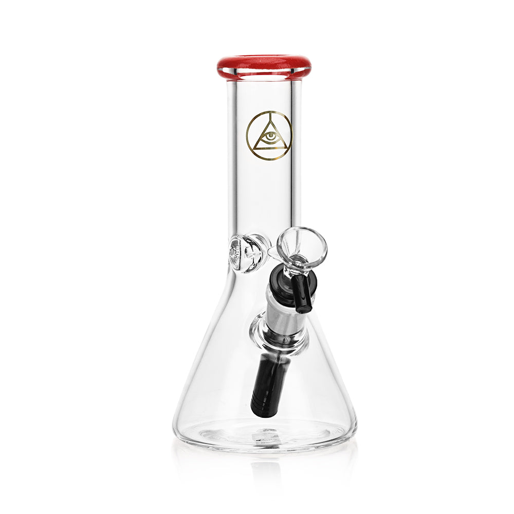 Ritual Smoke 8" Beaker Bong with Crimson Accents Front View on White Background