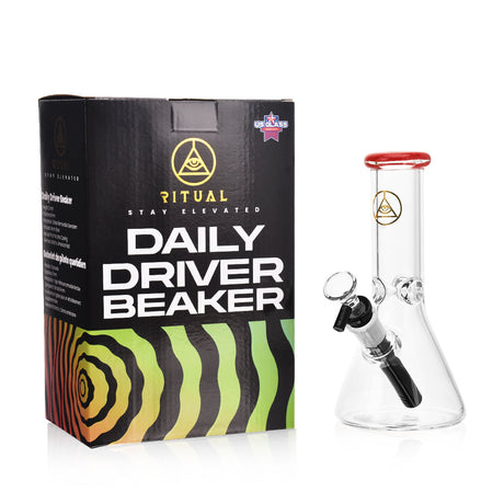 Ritual Smoke Daily Driver 8" Beaker Bong with Crimson Accents and Packaging