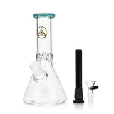 Ritual Smoke 8" Beaker Bong with Turquoise Accents and Clear Glass Bowl Front View