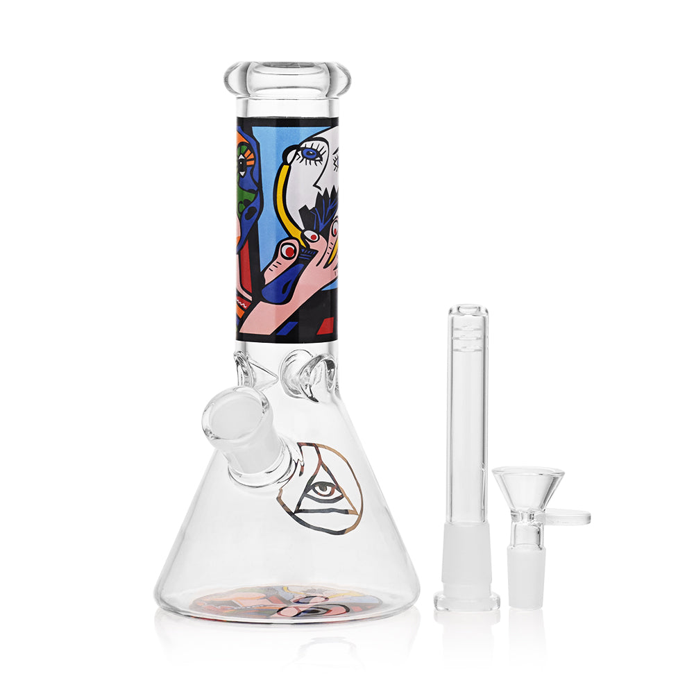 Ritual Smoke - Atomic Pop 8" Glass Beaker - Whisper with vibrant art design, front view on white background