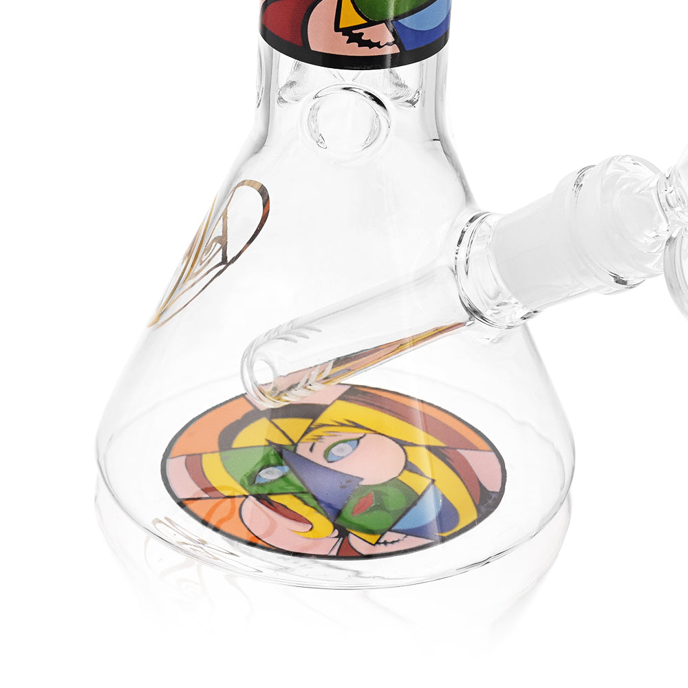 Ritual Smoke Atomic Pop 8" Glass Beaker with Blue Eyes Design - Angled View
