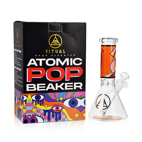 Ritual Smoke Atomic Pop 8" Glass Beaker with Blue Eyes Design - Front View