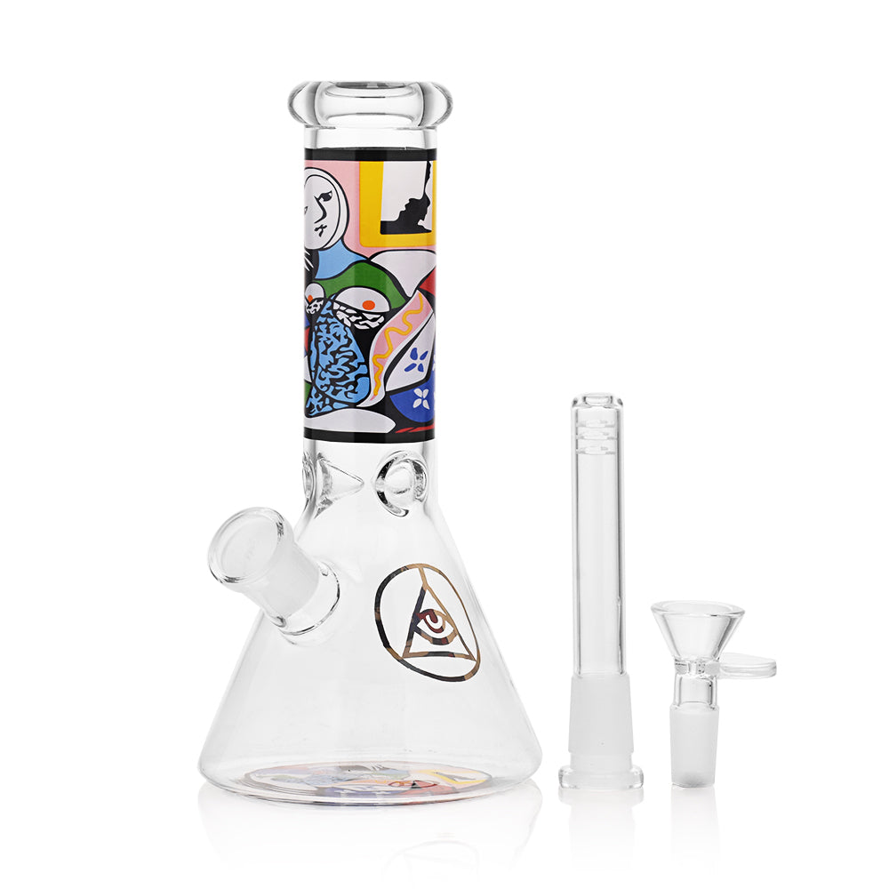 Ritual Smoke Atomic Pop 8" Glass Beaker Bong with Colorful Artwork - Front View