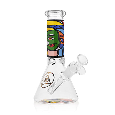 Ritual Smoke Atomic Pop 8" Glass Beaker - Front View with Colorful Distortion Art
